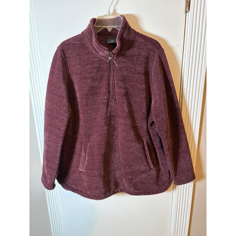 32 Degrees Heat Womens XL Burgundy Quarter Zip Pullover Chenille Fleece Sweater